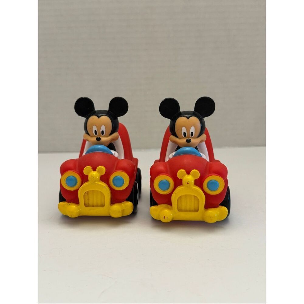 Disney Mickey Mouse Roll-along Red Toy Car by Sassy Push & Go Vehicle Set of 2